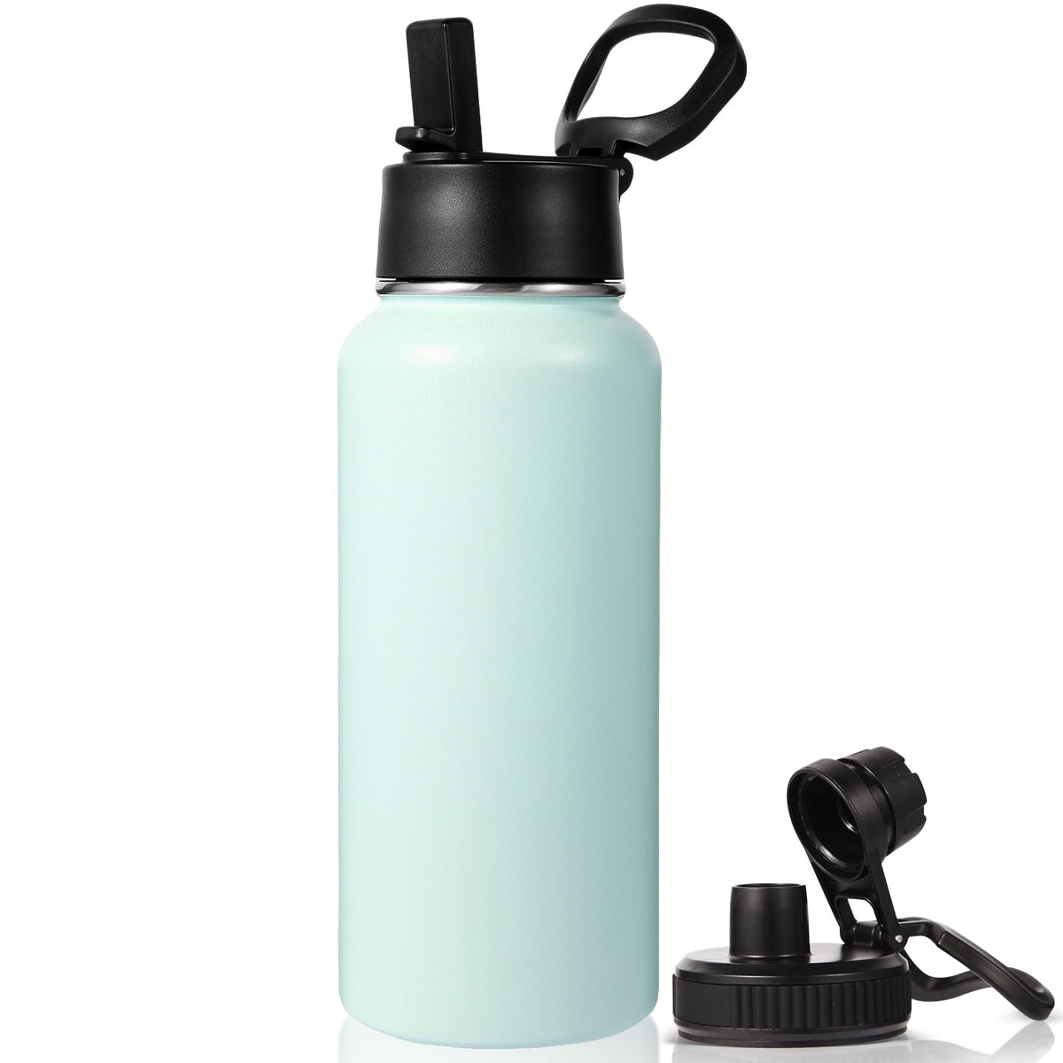 Neihepal 32 oz Insulated Water Bottles Bulk with 2 Lids (Straw & Spout Lid), Stainless Steel Double Wall Water Bottle, Keeps Cold 24H & Hot 12H (Eight Color,8 Pack)