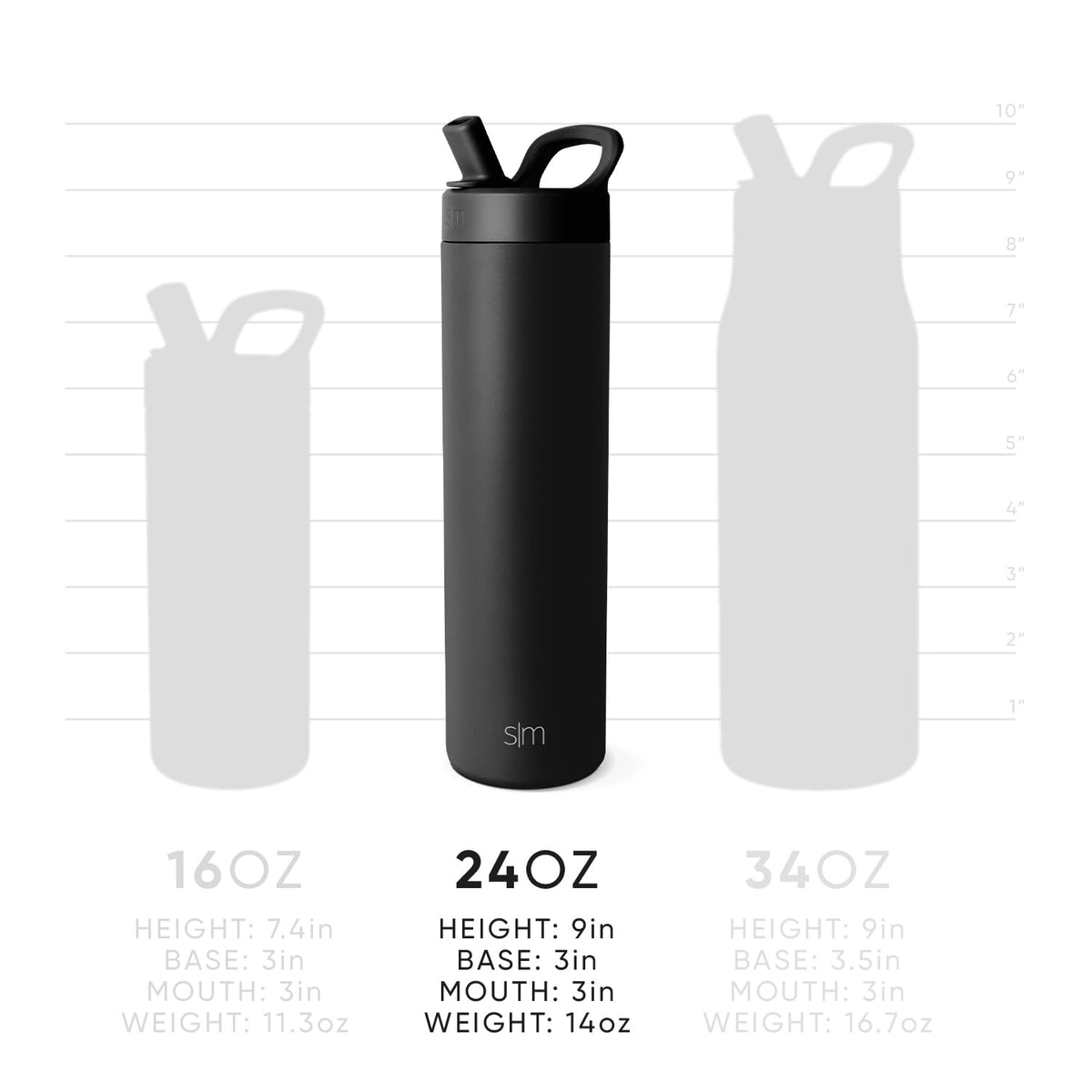Simple Modern Insulated Water Bottle with Manual Straw | 24oz | Black