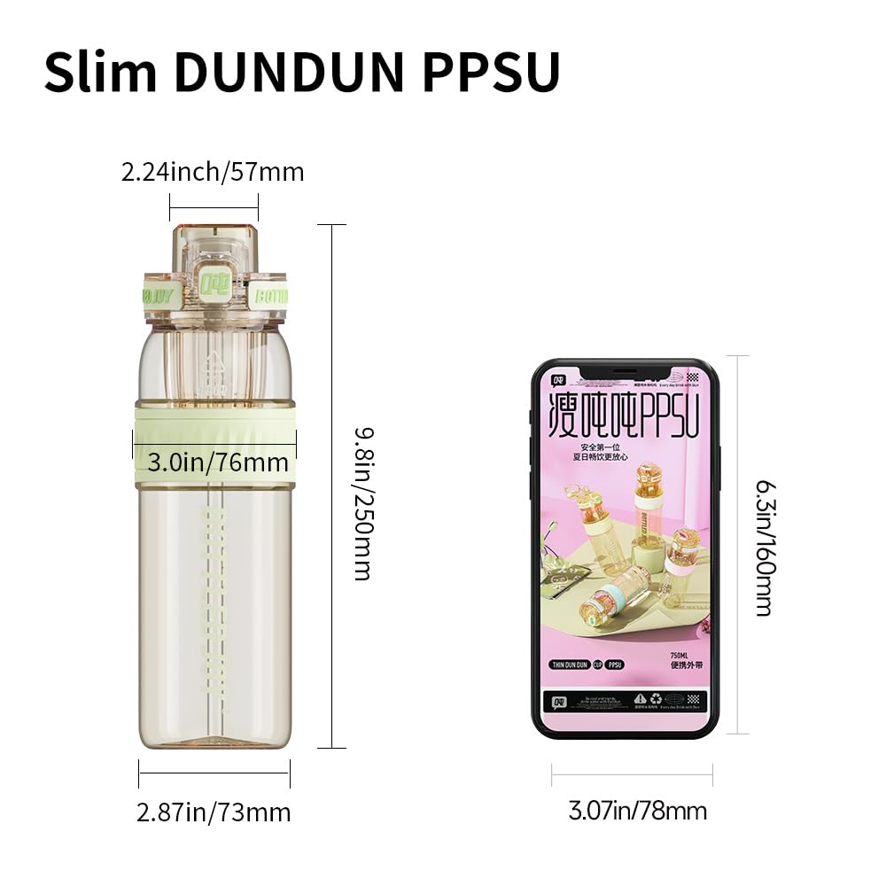 BOTTLE JOY 26oz PPSU Water Bottles with Straw and Strap Double drinking mouth Bottle with Suck and Drink, BPA Free Reusable Sports Water Bottle for Hiking Travelling Running Fitness 750ml (Blue)