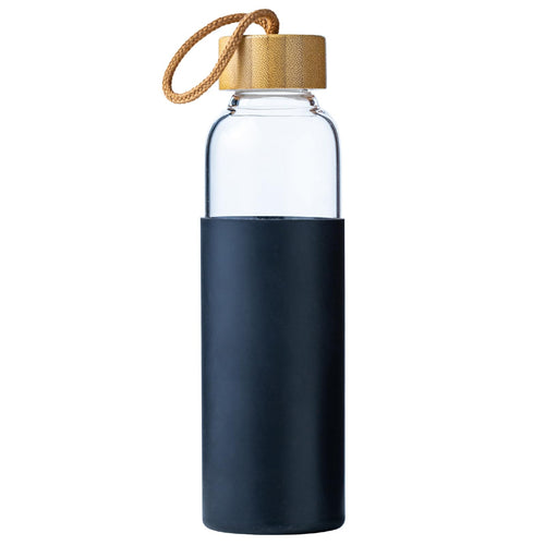 21oz Glass Water Bottle with Silicone Sleeve & Bamboo Lid, BPA Free Reusable Water Bottle Glass for Gym Office Travel, Gift for Fitness Enthusiasts (Green)