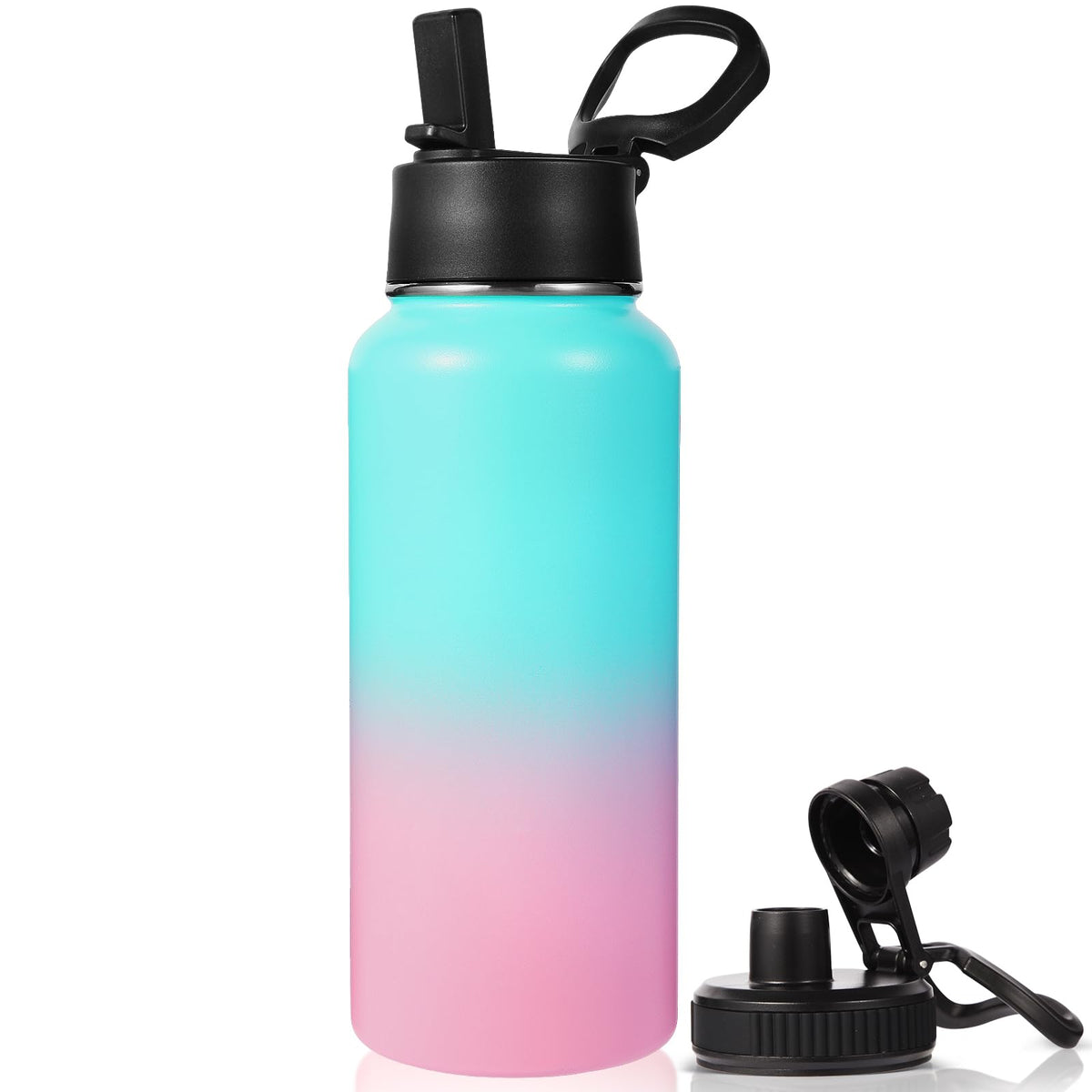 Neihepal 32 oz Insulated Water Bottles Bulk with 2 Lids (Straw & Spout Lid), Stainless Steel Double Wall Water Bottle, Keeps Cold 24H & Hot 12H (Eight Color,8 Pack)