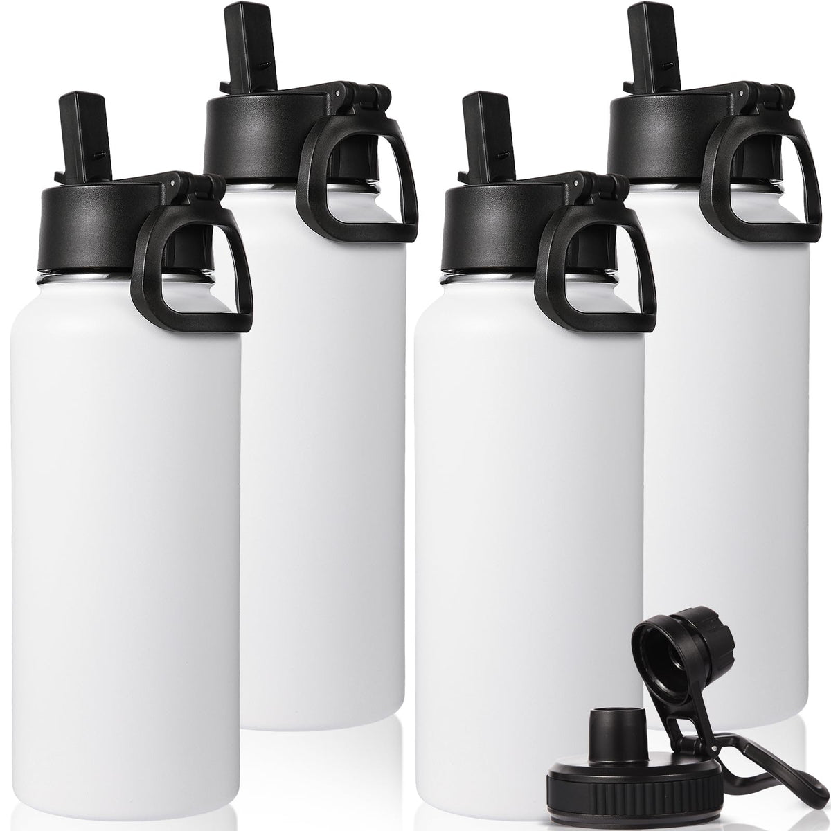 Neihepal 32 oz Insulated Water Bottles Bulk with 2 Lids (Straw & Spout Lid), Stainless Steel Double Wall Water Bottle, Keeps Cold 24H & Hot 12H (Eight Color,8 Pack)