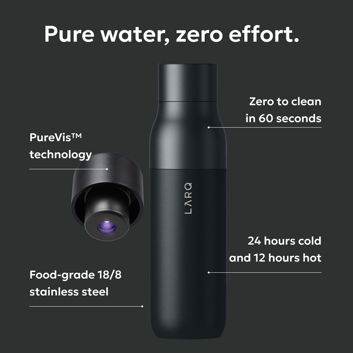 LARQ PureVis Smart Self-Cleaning UV Insulated Stainless Steel Water Bottle