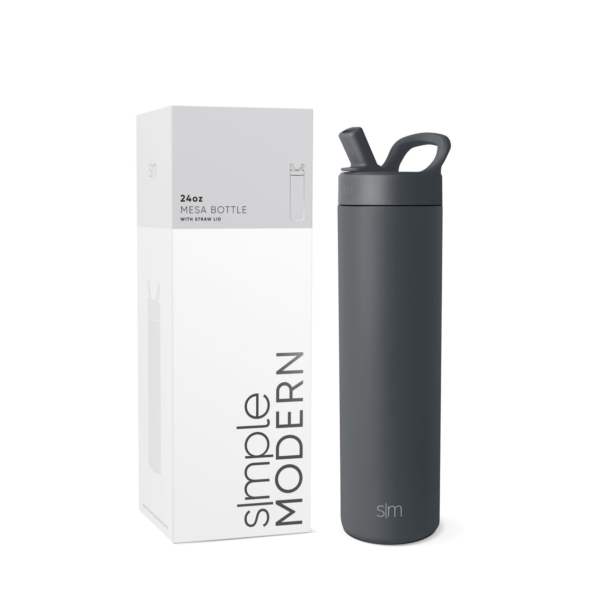 Simple Modern Insulated Water Bottle with Manual Straw | 24oz | Black
