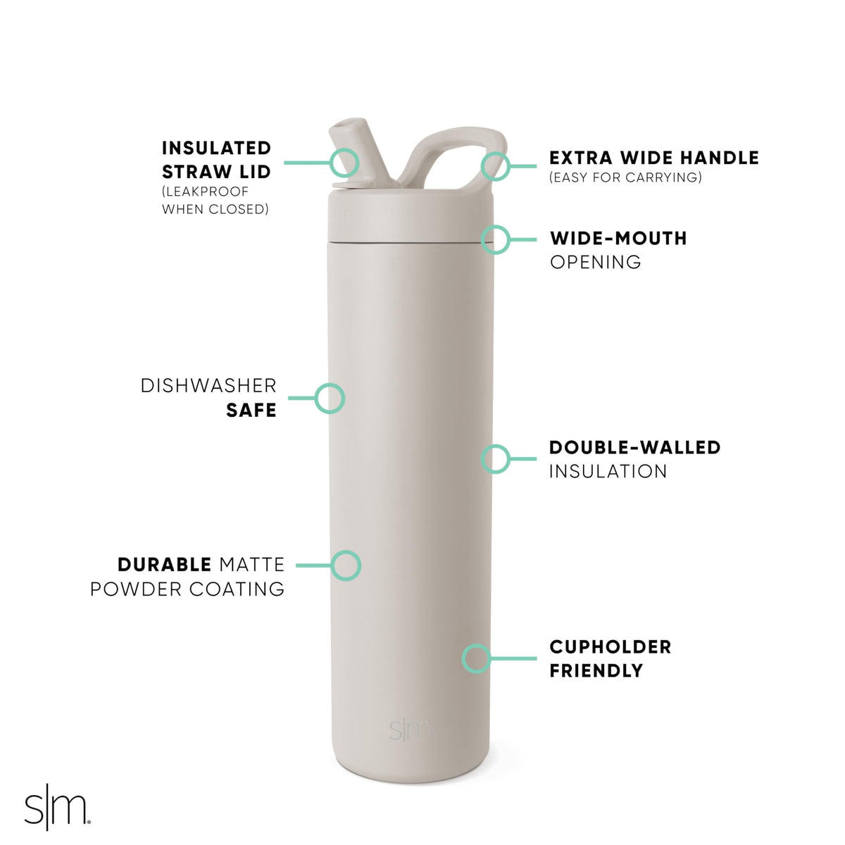 Simple Modern Insulated Water Bottle with Manual Straw | 24oz | Black