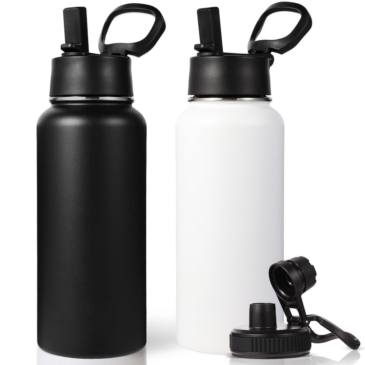 Neihepal 32 oz Insulated Water Bottles Bulk with 2 Lids (Straw & Spout Lid), Stainless Steel Double Wall Water Bottle, Keeps Cold 24H & Hot 12H (Eight Color,8 Pack)