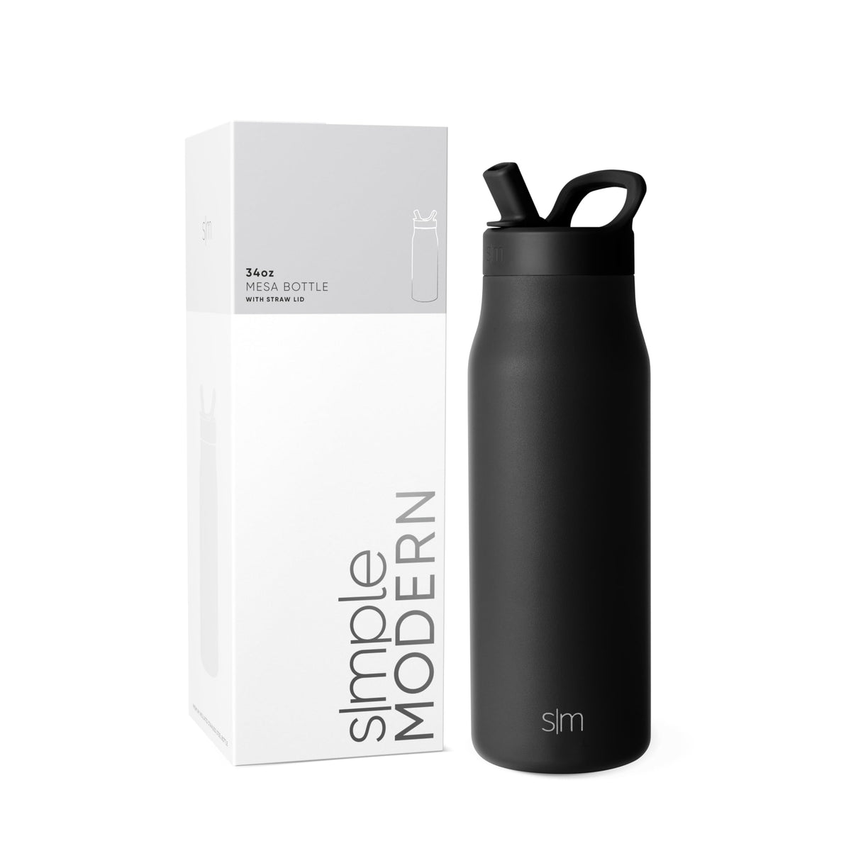 Simple Modern Insulated Water Bottle with Manual Straw | 24oz | Black