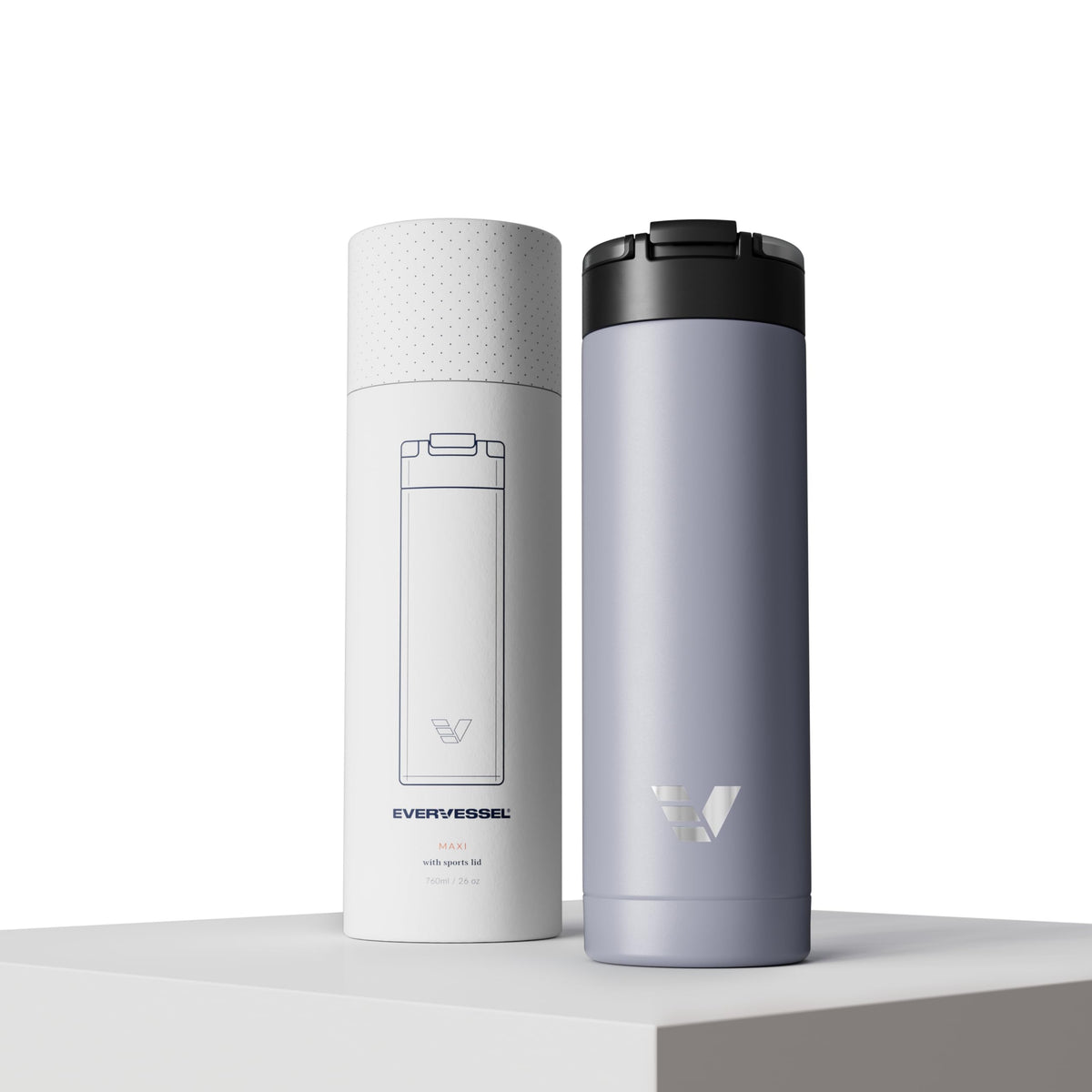 Maxi Stainless Steel Water Bottle 26oz - Double wall vacuum insulated | Integrated carry handle | leak proof flip top lid | Lightweight & stylish - Black