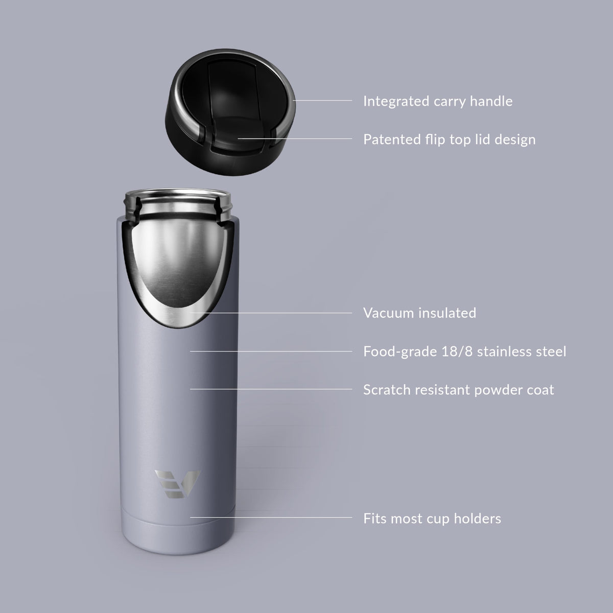 Maxi Stainless Steel Water Bottle 26oz - Double wall vacuum insulated | Integrated carry handle | leak proof flip top lid | Lightweight & stylish - Black