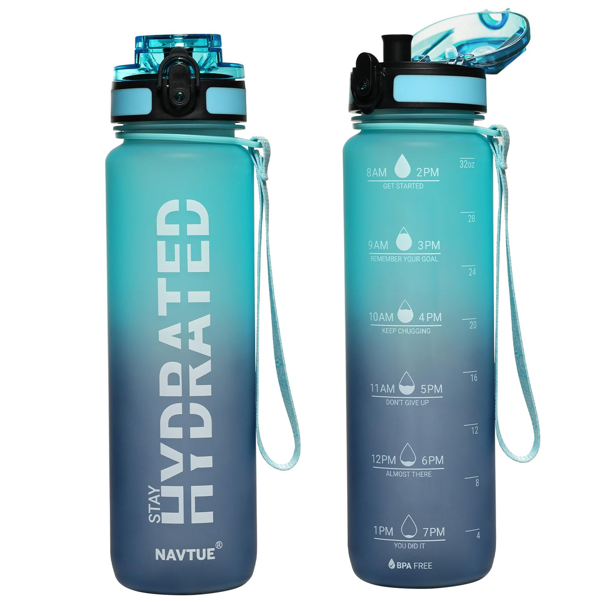Water Bottle 32 oz Motivational Time Marker Tritan Bottle