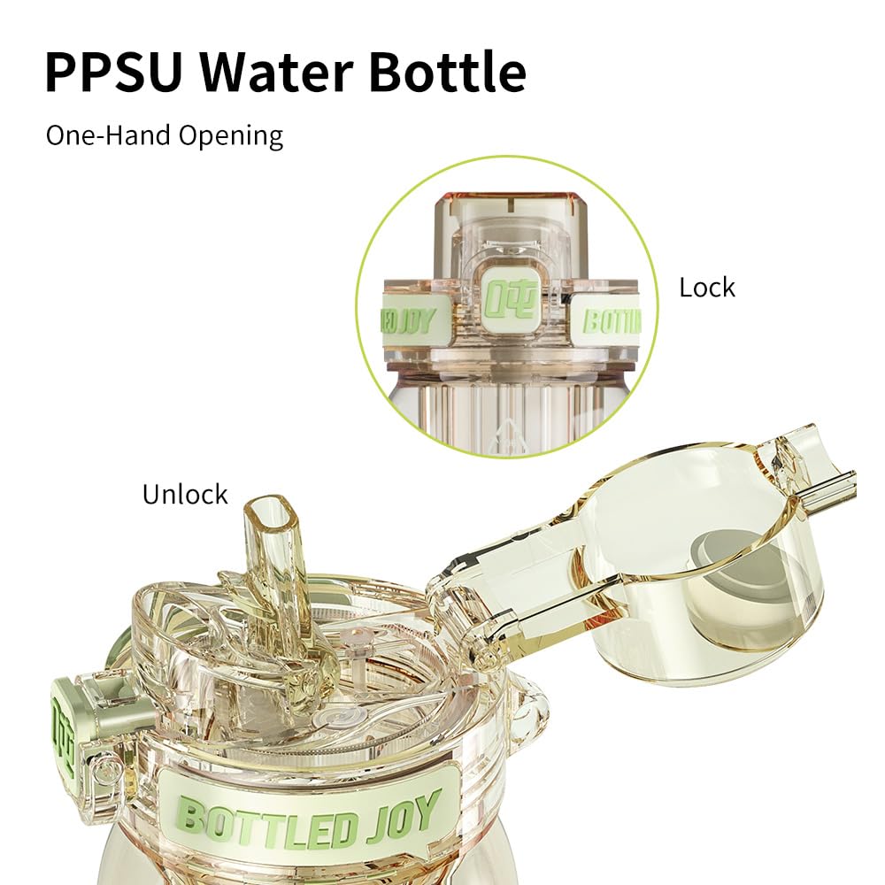 BOTTLE JOY 26oz PPSU Water Bottles with Straw and Strap Double drinking mouth Bottle with Suck and Drink, BPA Free Reusable Sports Water Bottle for Hiking Travelling Running Fitness 750ml (Blue)