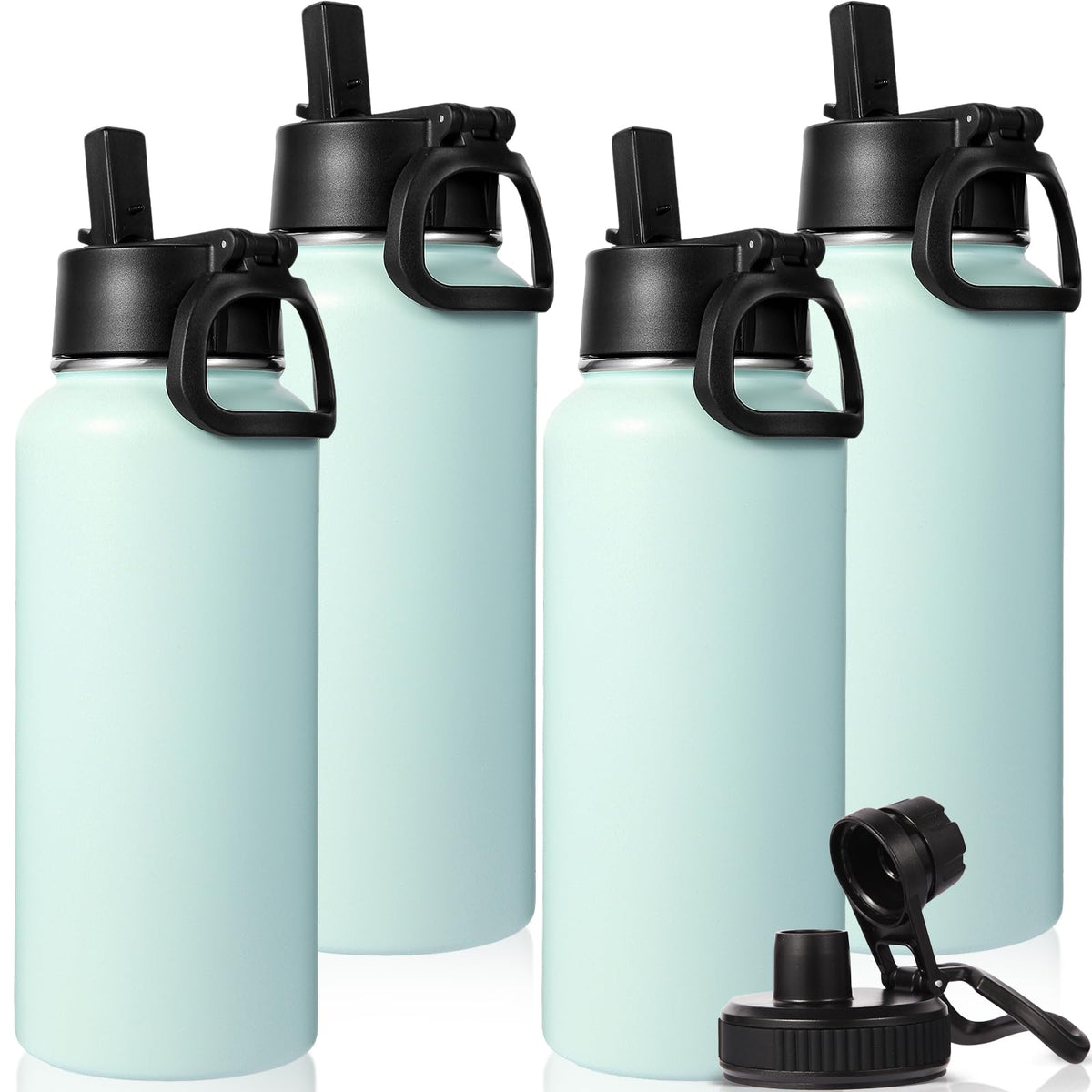 Neihepal 32 oz Insulated Water Bottles Bulk with 2 Lids (Straw & Spout Lid), Stainless Steel Double Wall Water Bottle, Keeps Cold 24H & Hot 12H (Eight Color,8 Pack)