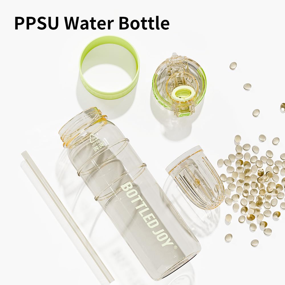 BOTTLE JOY 26oz PPSU Water Bottles with Straw and Strap Double drinking mouth Bottle with Suck and Drink, BPA Free Reusable Sports Water Bottle for Hiking Travelling Running Fitness 750ml (Blue)