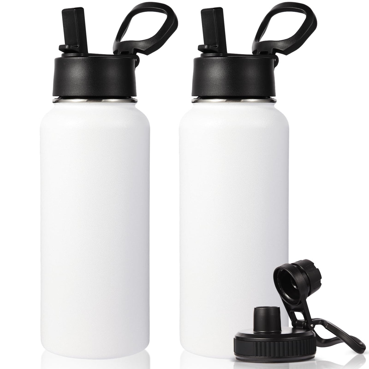 Neihepal 32 oz Insulated Water Bottles Bulk with 2 Lids (Straw & Spout Lid), Stainless Steel Double Wall Water Bottle, Keeps Cold 24H & Hot 12H (Eight Color,8 Pack)