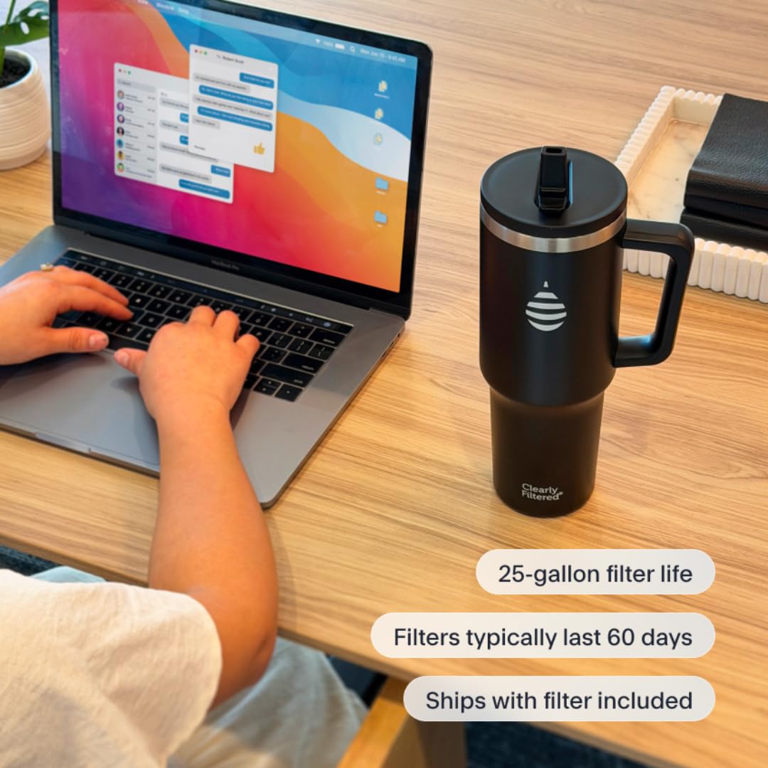 Clearly Filtered Water Bottle | Removes 200+ Contaminants, Double-Wall Insulated Stainless Steel, BPA/BPS Free, Phthalate Free, Filters Flouride Lead Chlorine (40oz, Mint)