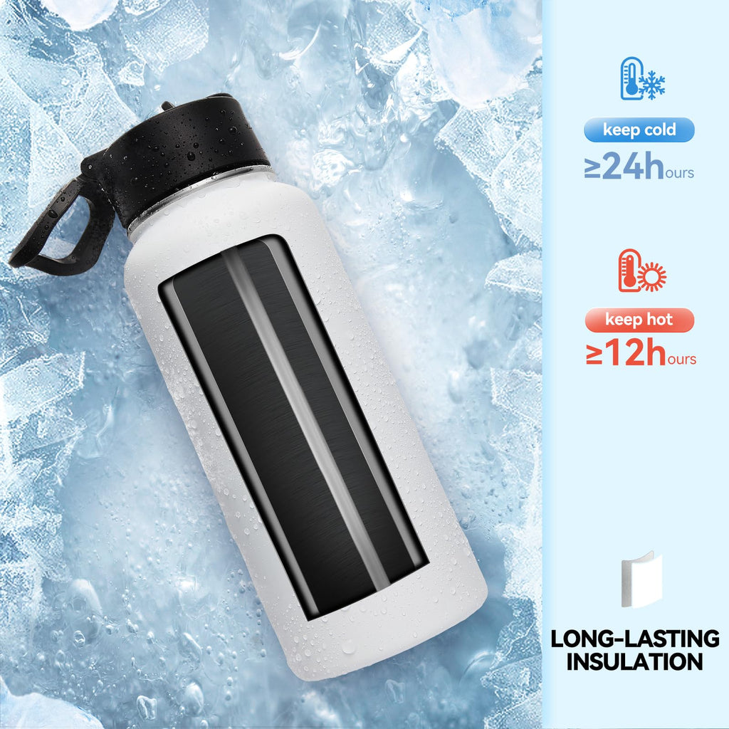Neihepal 32 oz Insulated Water Bottles Bulk with 2 Lids (Straw & Spout Lid), Stainless Steel Double Wall Water Bottle, Keeps Cold 24H & Hot 12H (Eight Color,8 Pack)