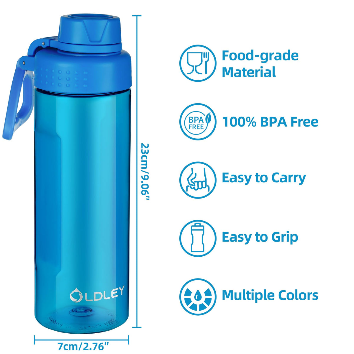 OLDLEY Water Bottles 20oz BPA Free Tritan Water Bottle with Carry Handle and Spout Lid, Leakproof Kids Water Bottle for Home,Travel, School, Outdoors, Transparent