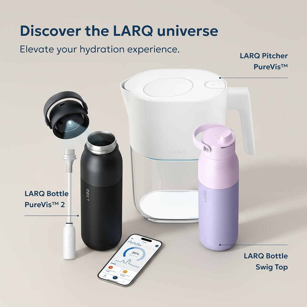 LARQ Bottle Movement PureVis 24 oz- Lightweight Self-Cleaning and Non-Insulated Stainless Steel Water Bottle with UV Water Purifier | Reusable & Travel Friendly, Black/Pine