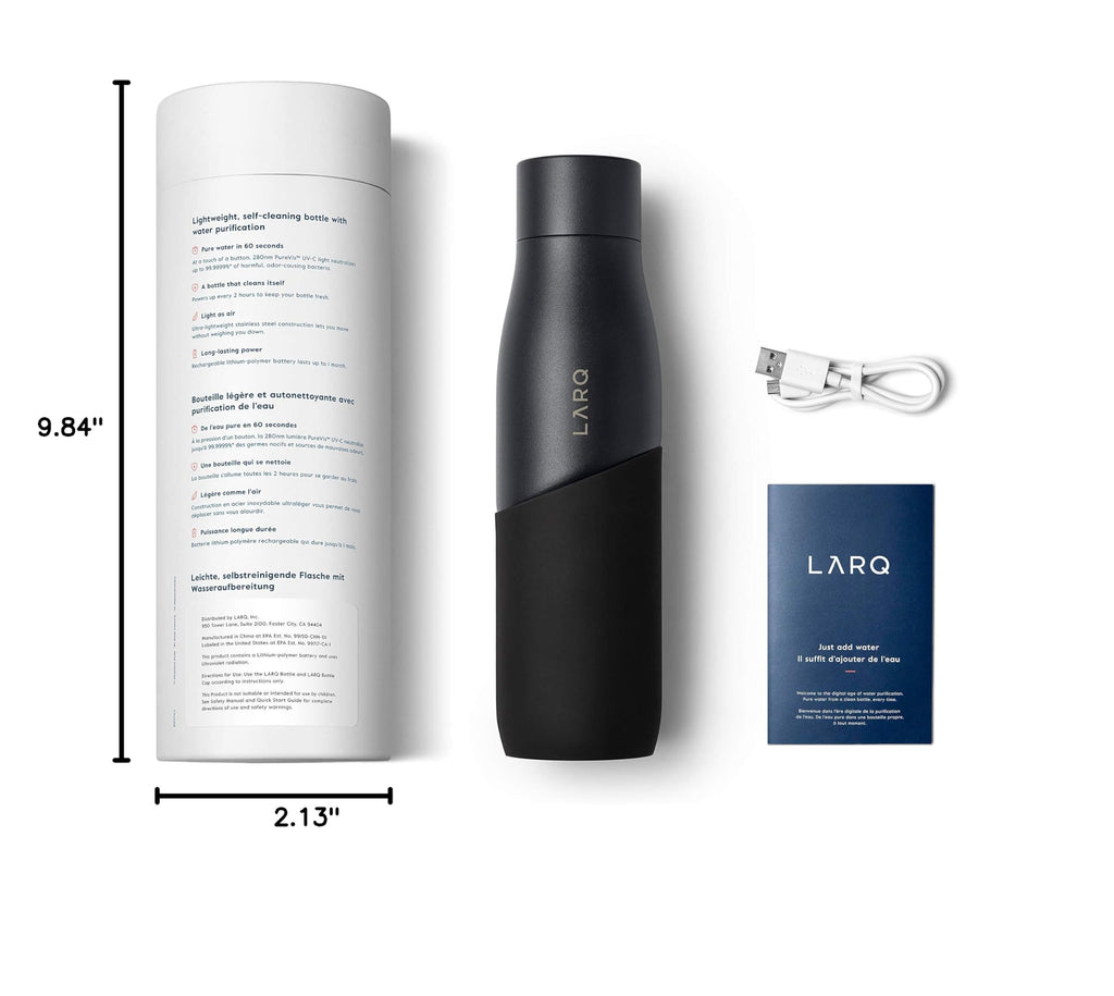 LARQ Bottle Movement PureVis 24 oz- Lightweight Self-Cleaning and Non-Insulated Stainless Steel Water Bottle with UV Water Purifier | Reusable & Travel Friendly, Black/Pine