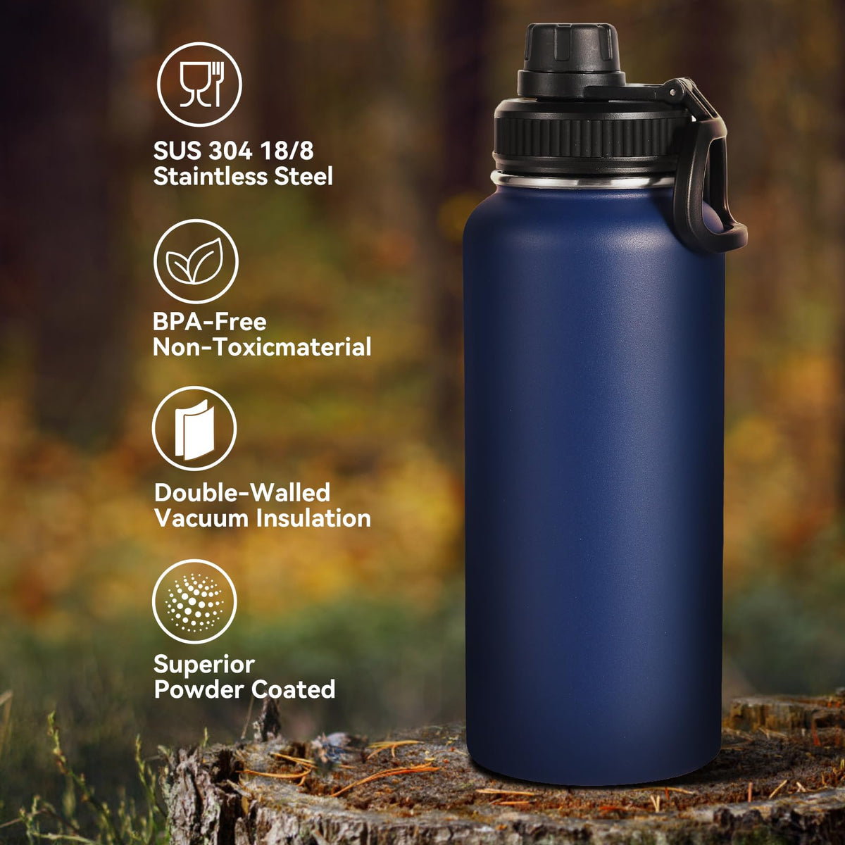 Neihepal 32 oz Insulated Water Bottles Bulk with 2 Lids (Straw & Spout Lid), Stainless Steel Double Wall Water Bottle, Keeps Cold 24H & Hot 12H (Eight Color,8 Pack)