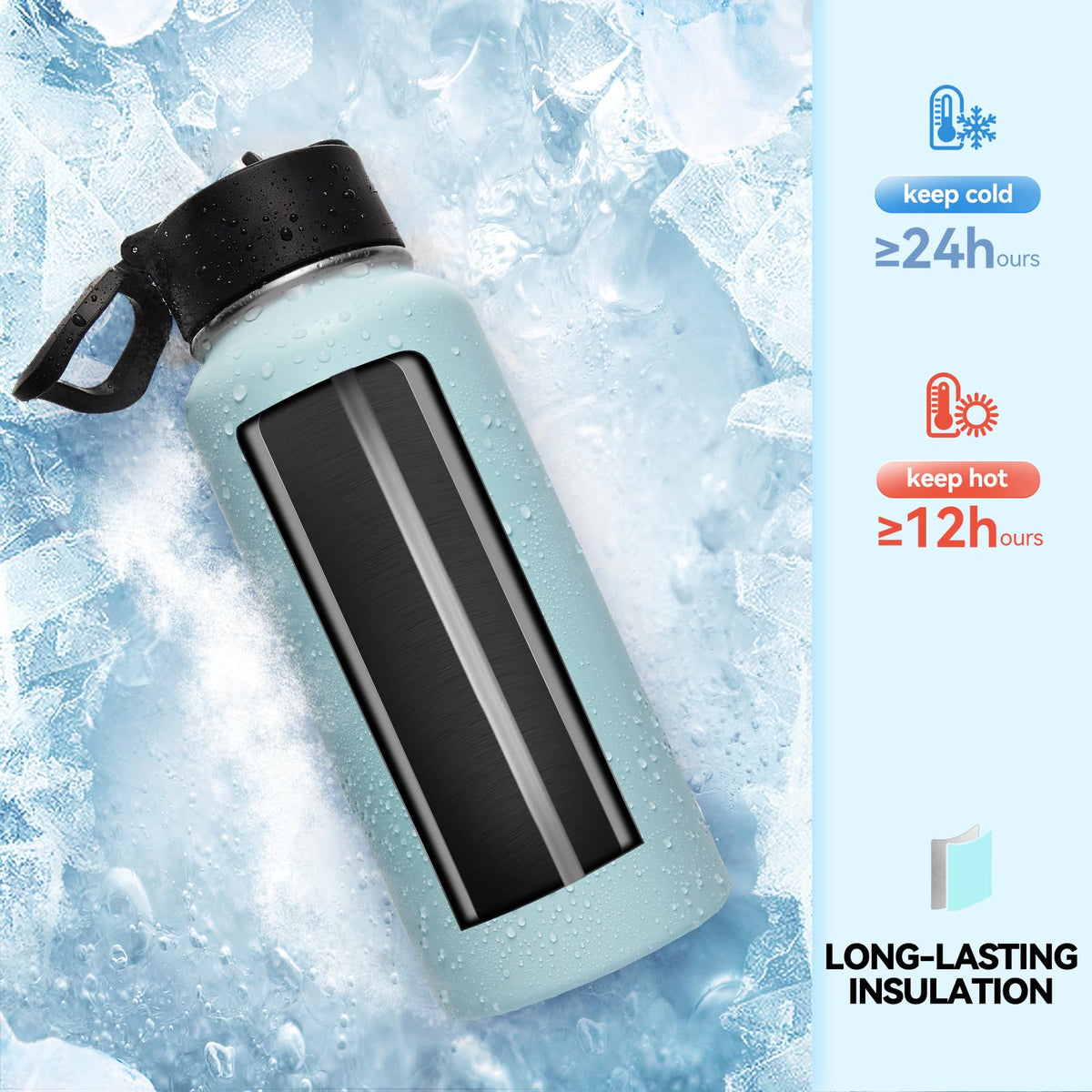 Neihepal 32 oz Insulated Water Bottles Bulk with 2 Lids (Straw & Spout Lid), Stainless Steel Double Wall Water Bottle, Keeps Cold 24H & Hot 12H (Eight Color,8 Pack)