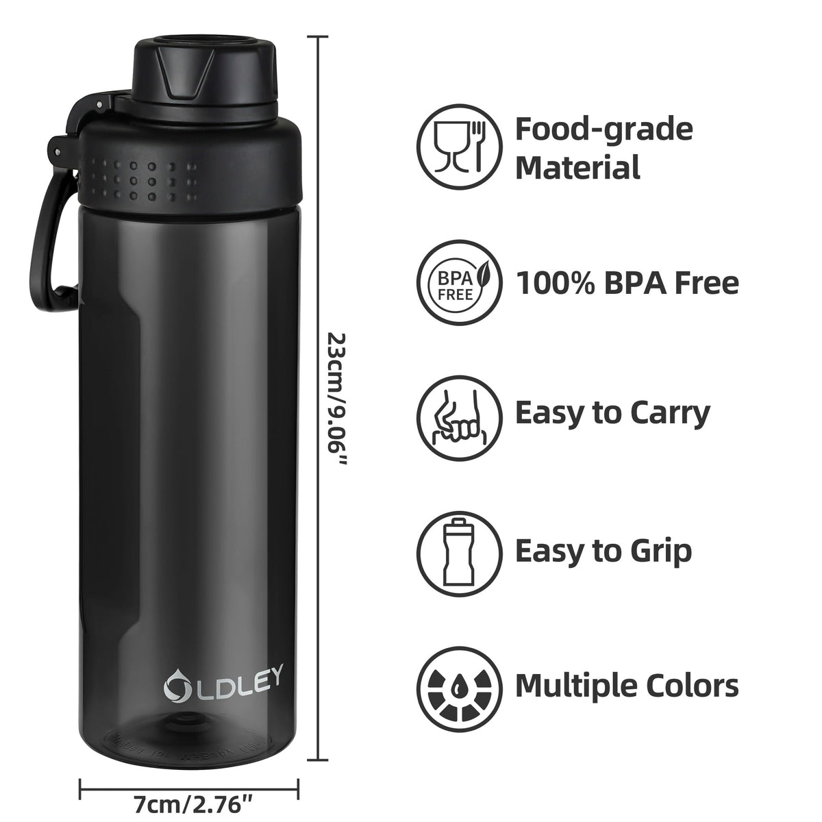 OLDLEY Water Bottles 20oz BPA Free Tritan Water Bottle with Carry Handle and Spout Lid, Leakproof Kids Water Bottle for Home,Travel, School, Outdoors, Transparent