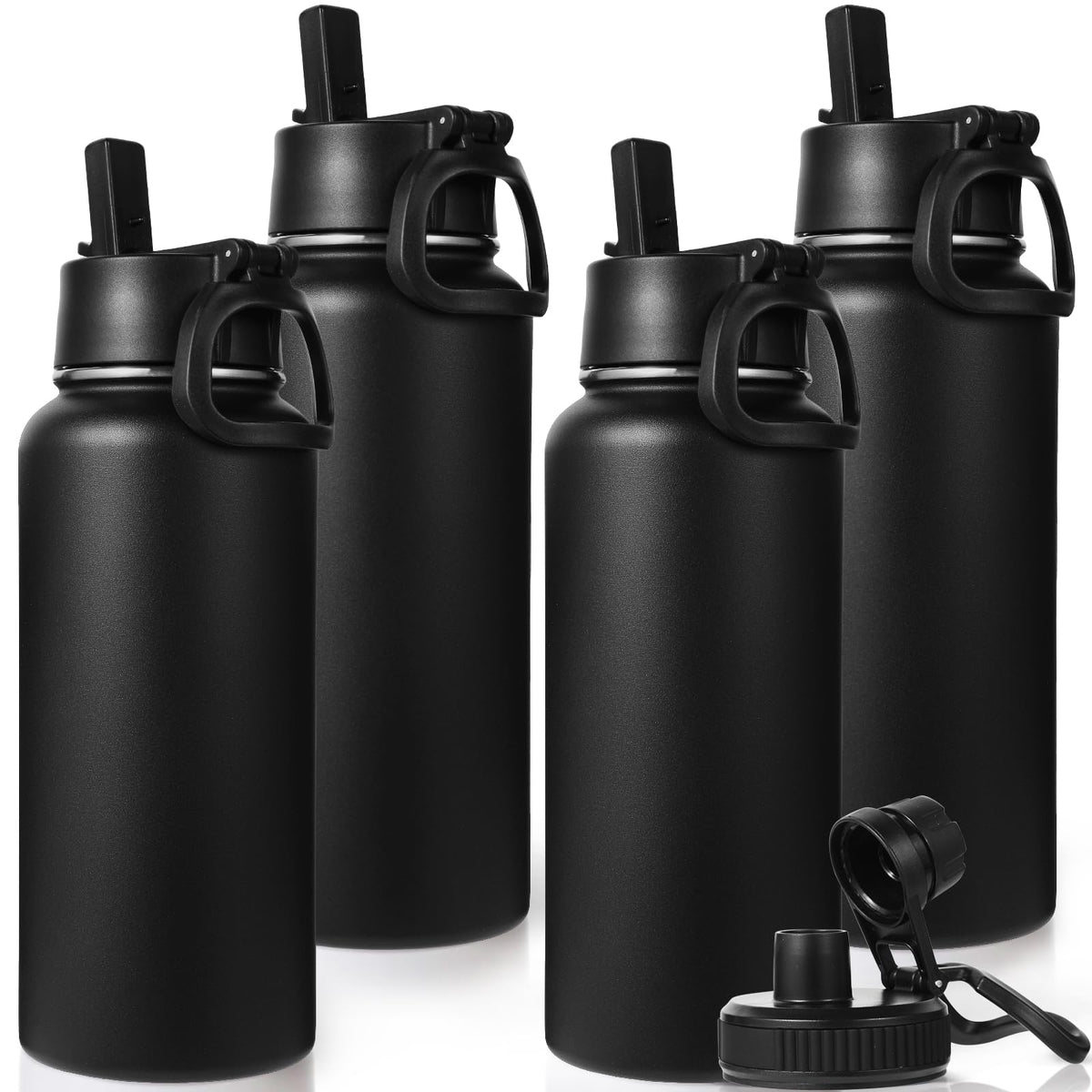 Neihepal 32 oz Insulated Water Bottles Bulk with 2 Lids (Straw & Spout Lid), Stainless Steel Double Wall Water Bottle, Keeps Cold 24H & Hot 12H (Eight Color,8 Pack)