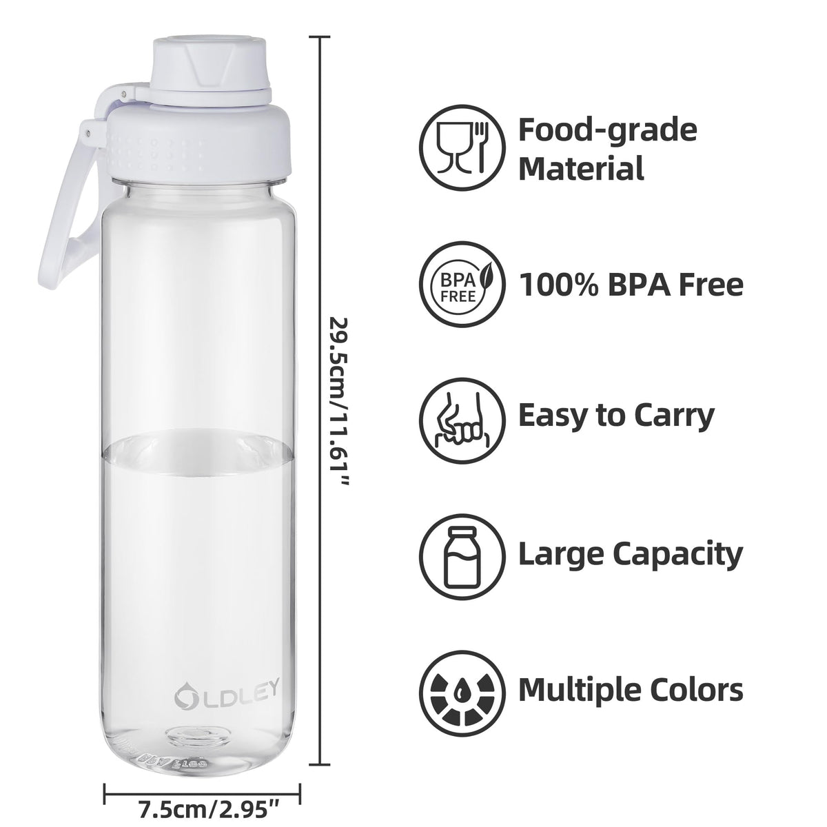 OLDLEY Water Bottles 20oz BPA Free Tritan Water Bottle with Carry Handle and Spout Lid, Leakproof Kids Water Bottle for Home,Travel, School, Outdoors, Transparent