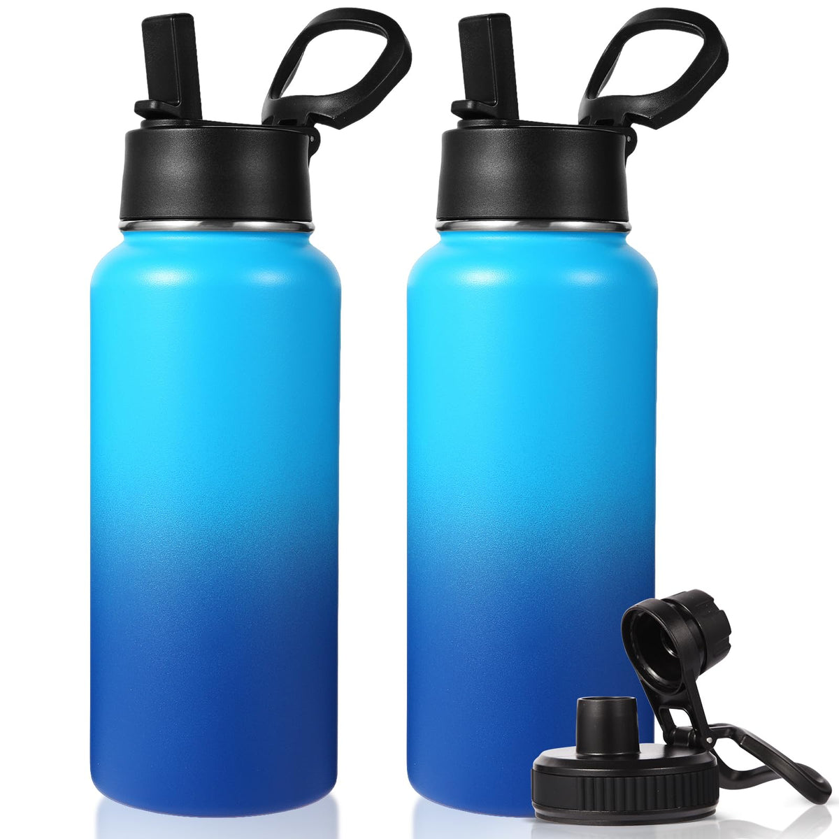 Neihepal 32 oz Insulated Water Bottles Bulk with 2 Lids (Straw & Spout Lid), Stainless Steel Double Wall Water Bottle, Keeps Cold 24H & Hot 12H (Eight Color,8 Pack)