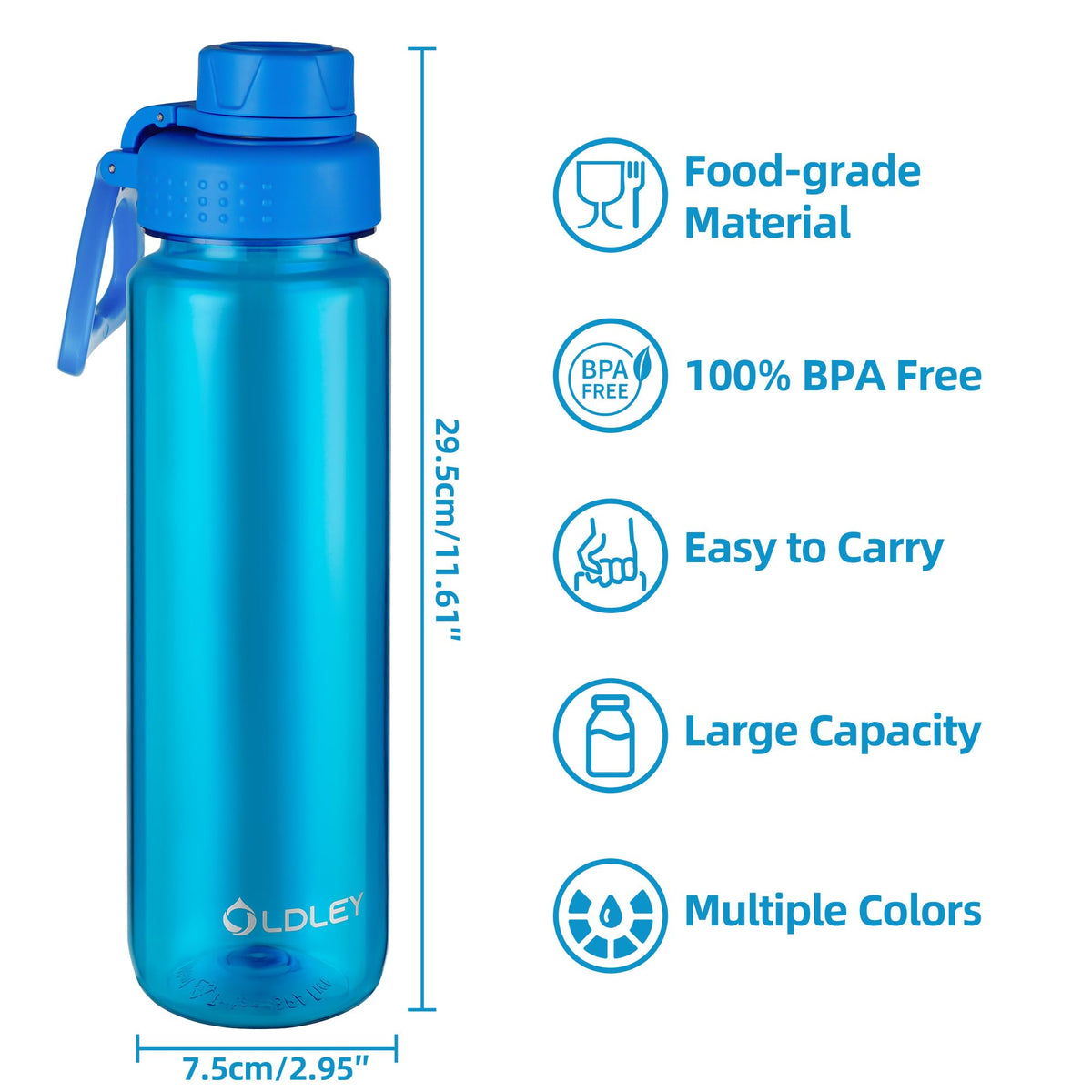 OLDLEY Water Bottles 20oz BPA Free Tritan Water Bottle with Carry Handle and Spout Lid, Leakproof Kids Water Bottle for Home,Travel, School, Outdoors, Transparent
