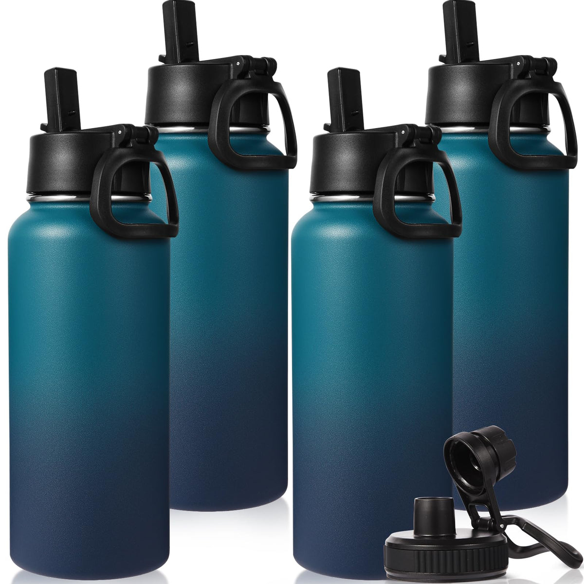 Neihepal 32 oz Insulated Water Bottles Bulk with 2 Lids (Straw & Spout Lid), Stainless Steel Double Wall Water Bottle, Keeps Cold 24H & Hot 12H (Eight Color,8 Pack)