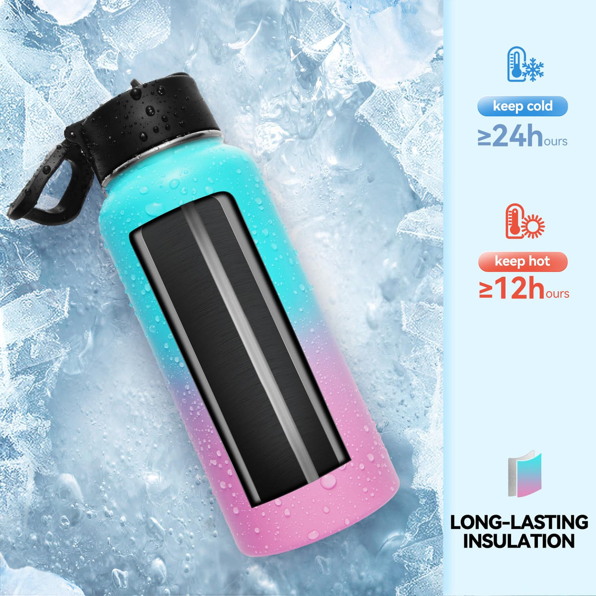 Neihepal 32 oz Insulated Water Bottles Bulk with 2 Lids (Straw & Spout Lid), Stainless Steel Double Wall Water Bottle, Keeps Cold 24H & Hot 12H (Eight Color,8 Pack)