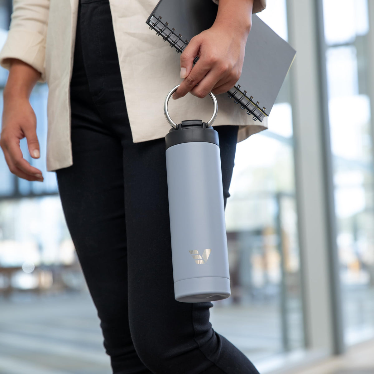 Maxi Stainless Steel Water Bottle 26oz - Double wall vacuum insulated | Integrated carry handle | leak proof flip top lid | Lightweight & stylish - Black