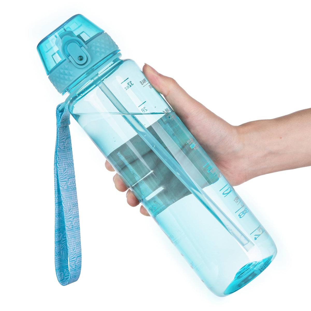 GOPPUS 32oz Clear Motivational Water Bottle with Straw & Time Marker, BPA Free Tritan Leakproof Sports Bottle, Wide Mouth Reusable Bottle for Gym, Hiking, Travel, School & Office（Clear）
