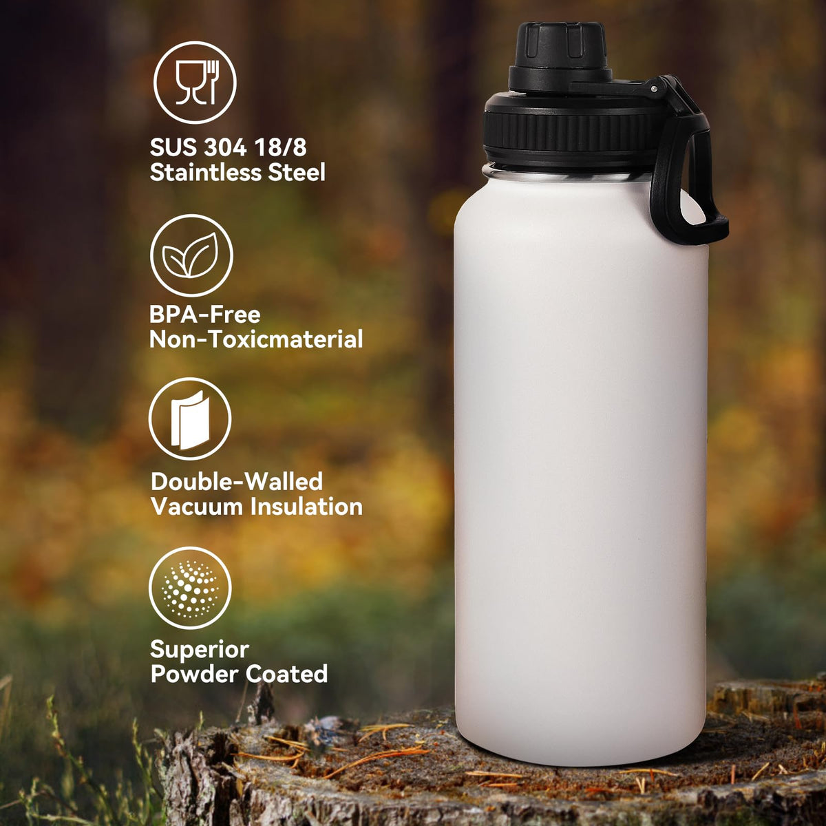 Neihepal 32 oz Insulated Water Bottles Bulk with 2 Lids (Straw & Spout Lid), Stainless Steel Double Wall Water Bottle, Keeps Cold 24H & Hot 12H (Eight Color,8 Pack)