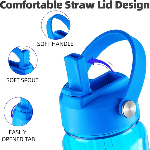 Fanhaw 32 oz Clear Water Bottle with Straw Lid - Tritan, BPA-Free, Lightweight, Wide Mouth, Leak-Proof, Perfect for Gym, Travel, School, Office, and Sports (Classic Blue)