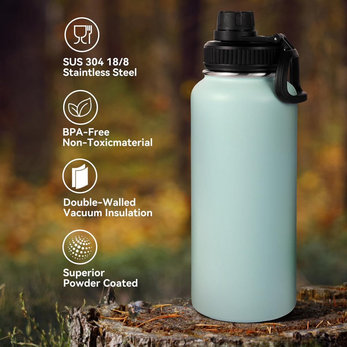 Neihepal 32 oz Insulated Water Bottles Bulk with 2 Lids (Straw & Spout Lid), Stainless Steel Double Wall Water Bottle, Keeps Cold 24H & Hot 12H (Eight Color,8 Pack)