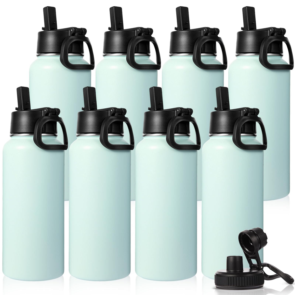 Neihepal 32 oz Insulated Water Bottles Bulk with 2 Lids (Straw & Spout Lid), Stainless Steel Double Wall Water Bottle, Keeps Cold 24H & Hot 12H (Eight Color,8 Pack)