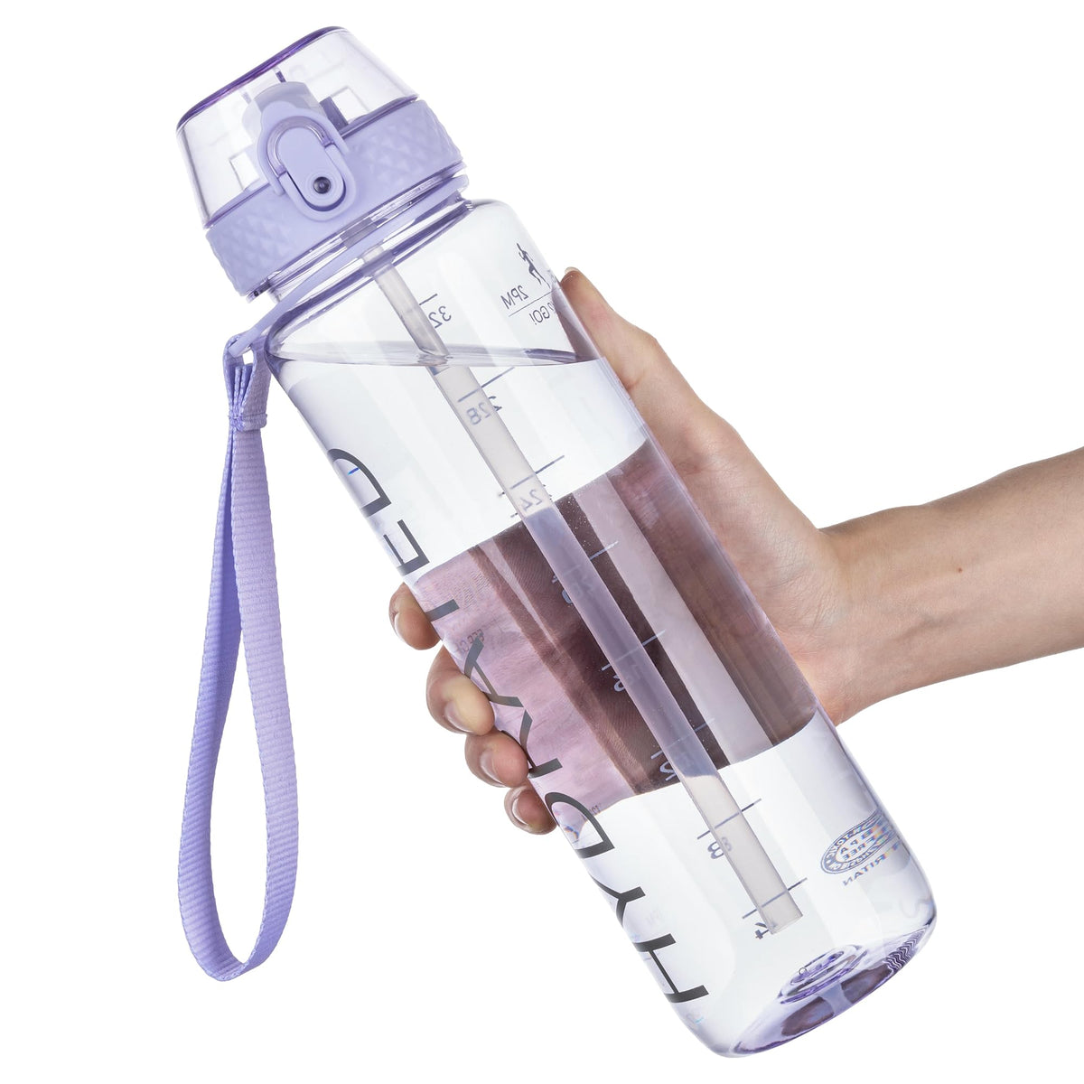 GOPPUS 32oz Clear Motivational Water Bottle with Straw & Time Marker, BPA Free Tritan Leakproof Sports Bottle, Wide Mouth Reusable Bottle for Gym, Hiking, Travel, School & Office（Clear）