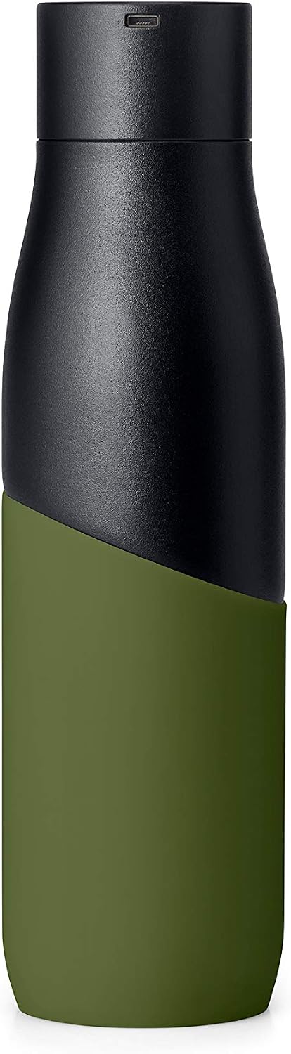 LARQ Bottle Movement PureVis 24 oz- Lightweight Self-Cleaning and Non-Insulated Stainless Steel Water Bottle with UV Water Purifier | Reusable & Travel Friendly, Black/Pine