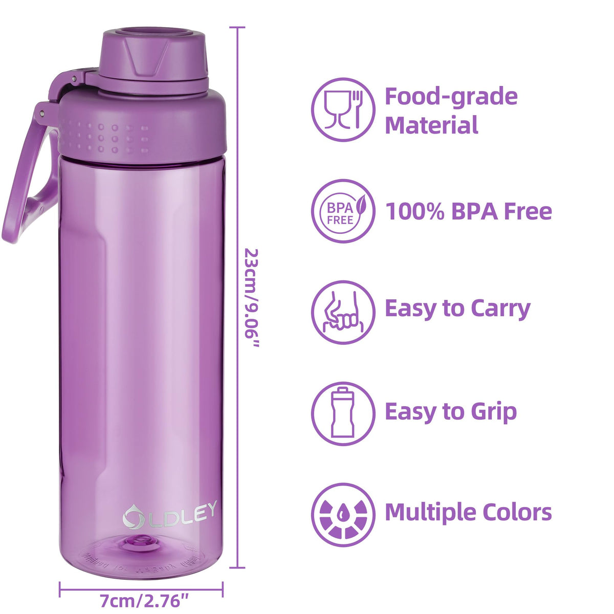 OLDLEY Water Bottles 20oz BPA Free Tritan Water Bottle with Carry Handle and Spout Lid, Leakproof Kids Water Bottle for Home,Travel, School, Outdoors, Transparent
