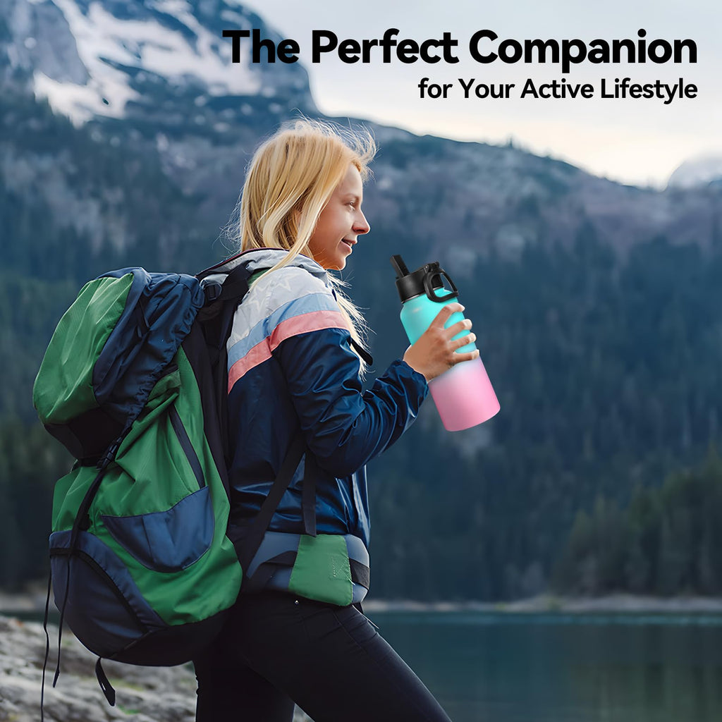 Neihepal 32 oz Insulated Water Bottles Bulk with 2 Lids (Straw & Spout Lid), Stainless Steel Double Wall Water Bottle, Keeps Cold 24H & Hot 12H (Eight Color,8 Pack)