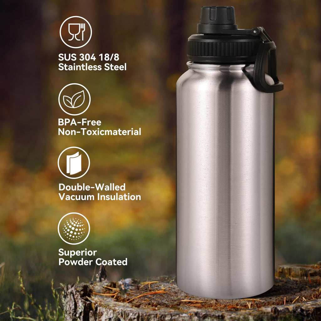 Neihepal 32 oz Insulated Water Bottles Bulk with 2 Lids (Straw & Spout Lid), Stainless Steel Double Wall Water Bottle, Keeps Cold 24H & Hot 12H (Eight Color,8 Pack)