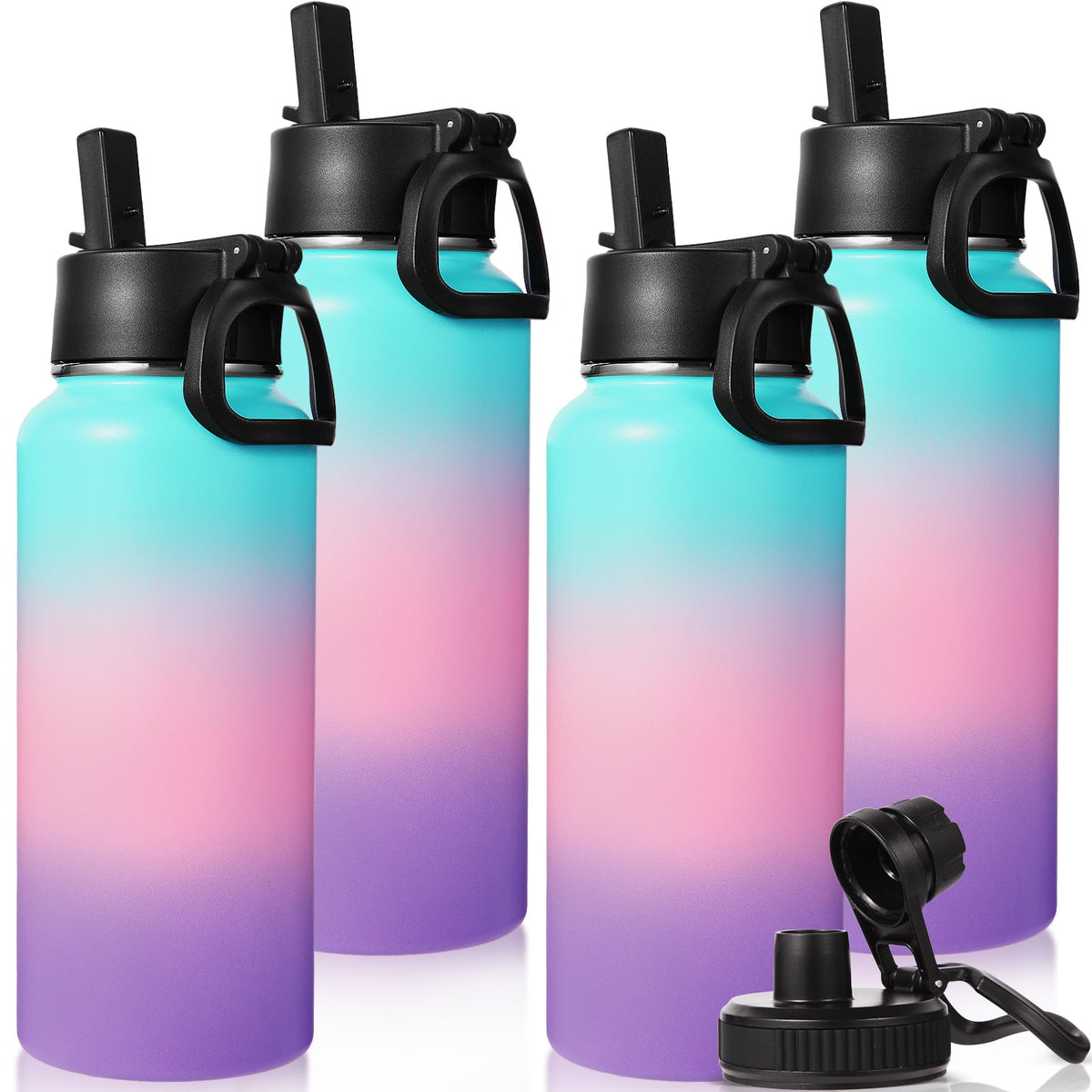 Neihepal 32 oz Insulated Water Bottles Bulk with 2 Lids (Straw & Spout Lid), Stainless Steel Double Wall Water Bottle, Keeps Cold 24H & Hot 12H (Eight Color,8 Pack)