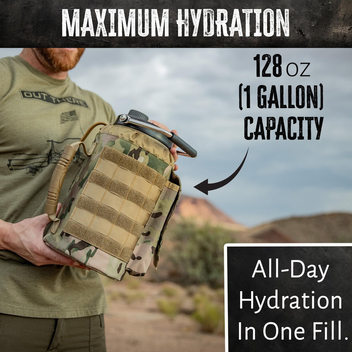 Iron Infidel Battle Bottle - Half Gallon Insulated Stainless Steel Water Jug with Handle - Gym Bottle for Men with Rugged Sleeve (Overland 2 Liter)