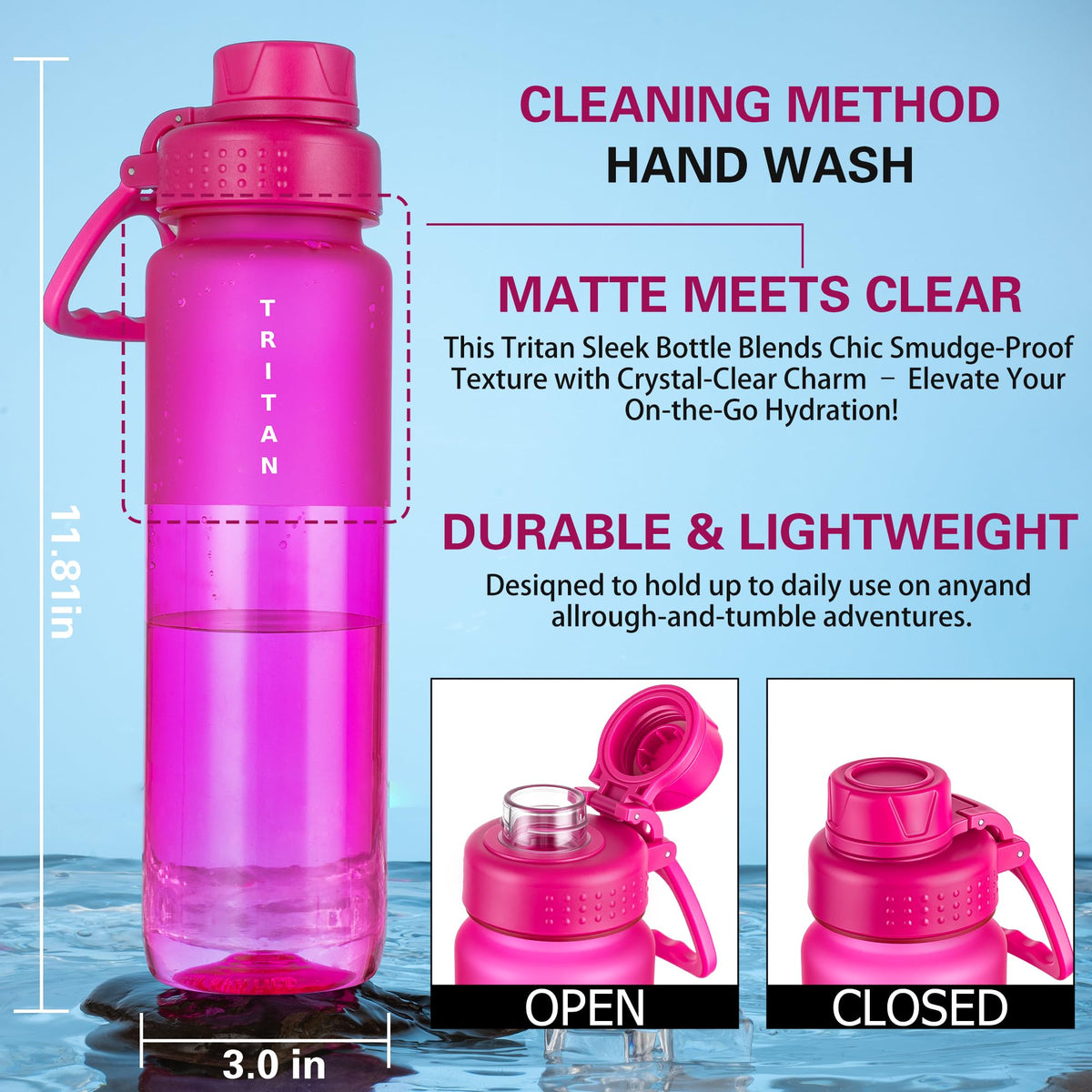 OLDLEY 32oz Matte Water Bottle with Handle, Tritan Leakproof Sports Bottle