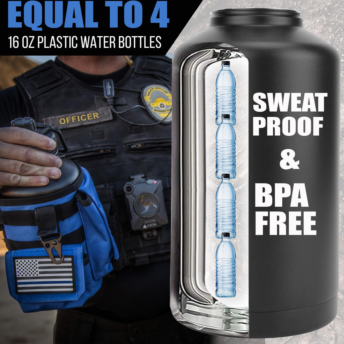 Iron Infidel Battle Bottle - Half Gallon Insulated Stainless Steel Water Jug with Handle - Gym Bottle for Men with Rugged Sleeve (Overland 2 Liter)