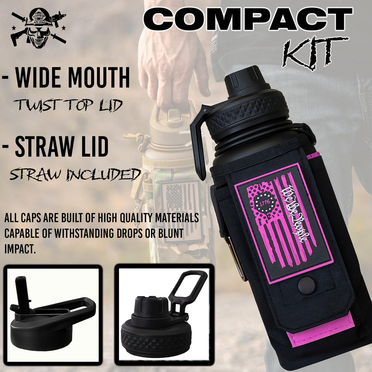 Iron Infidel Battle Bottle - Half Gallon Insulated Stainless Steel Water Jug with Handle - Gym Bottle for Men with Rugged Sleeve (Overland 2 Liter)