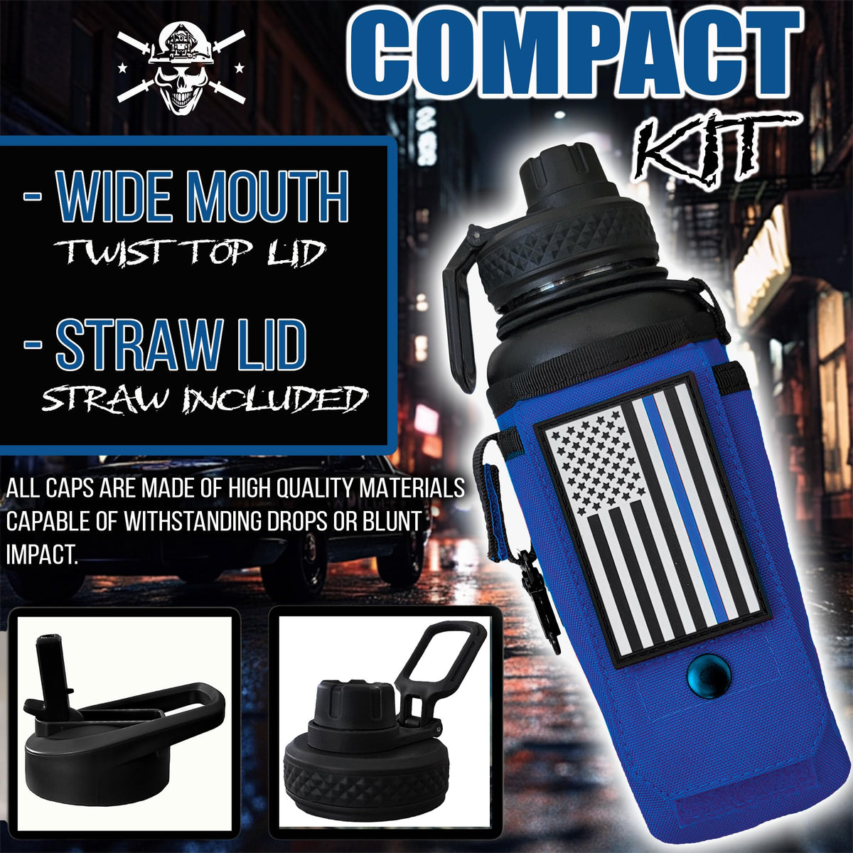 Iron Infidel Battle Bottle - Half Gallon Insulated Stainless Steel Water Jug with Handle - Gym Bottle for Men with Rugged Sleeve (Overland 2 Liter)