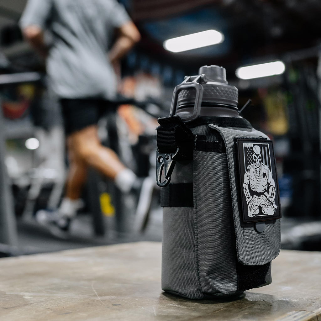 Iron Infidel Battle Bottle - Half Gallon Insulated Stainless Steel Water Jug with Handle - Gym Bottle for Men with Rugged Sleeve (Overland 2 Liter)